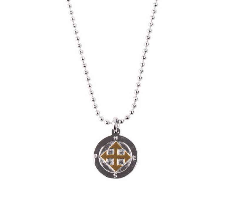 Army Long necklace Compass Charm White gold  Unisex