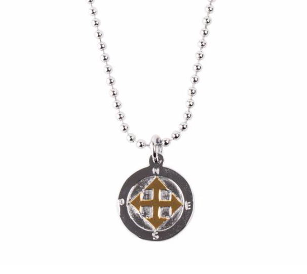 Army Long necklace Compass Charm White gold  Unisex