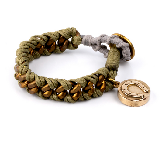 Green Thread Bracelet and Brass Charms