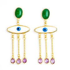 Devil Eye long earrings gemstones