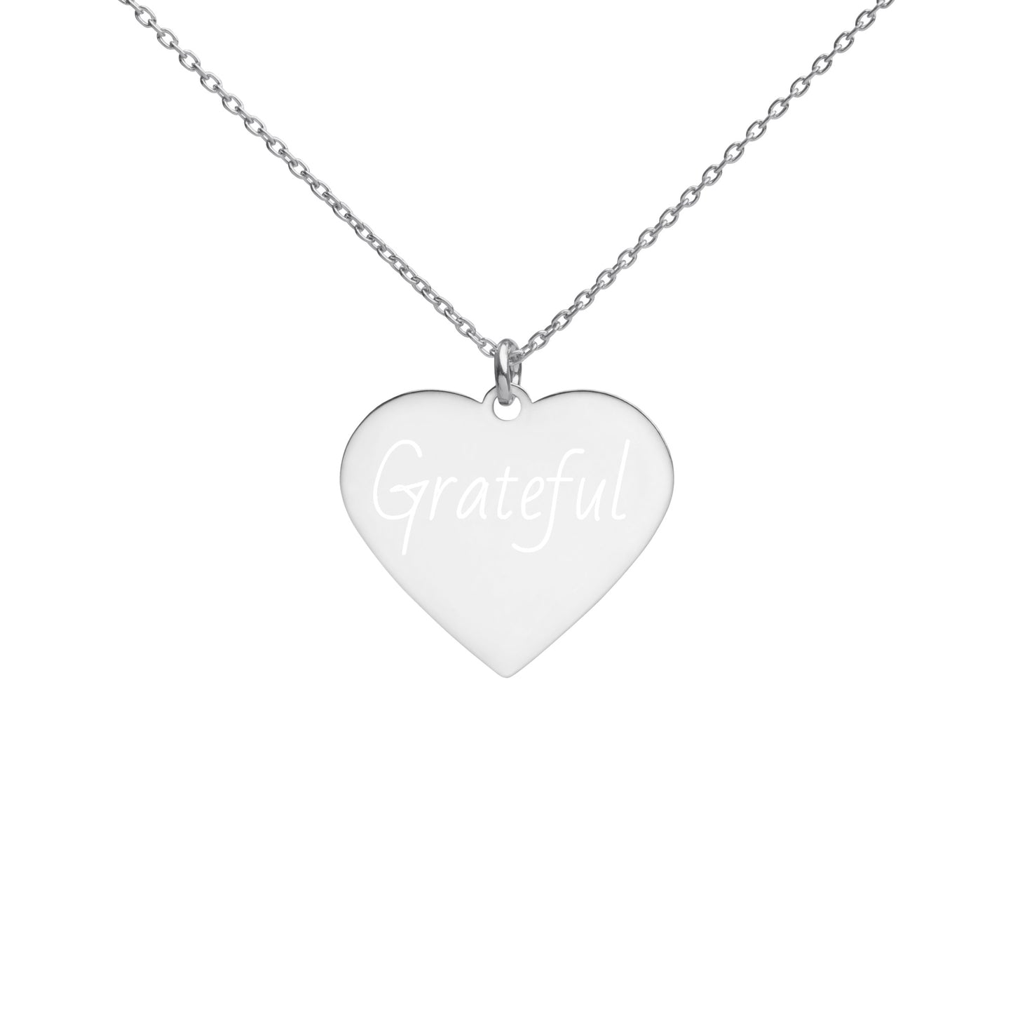 Grateful Heart Engraved Silver Heart Necklace