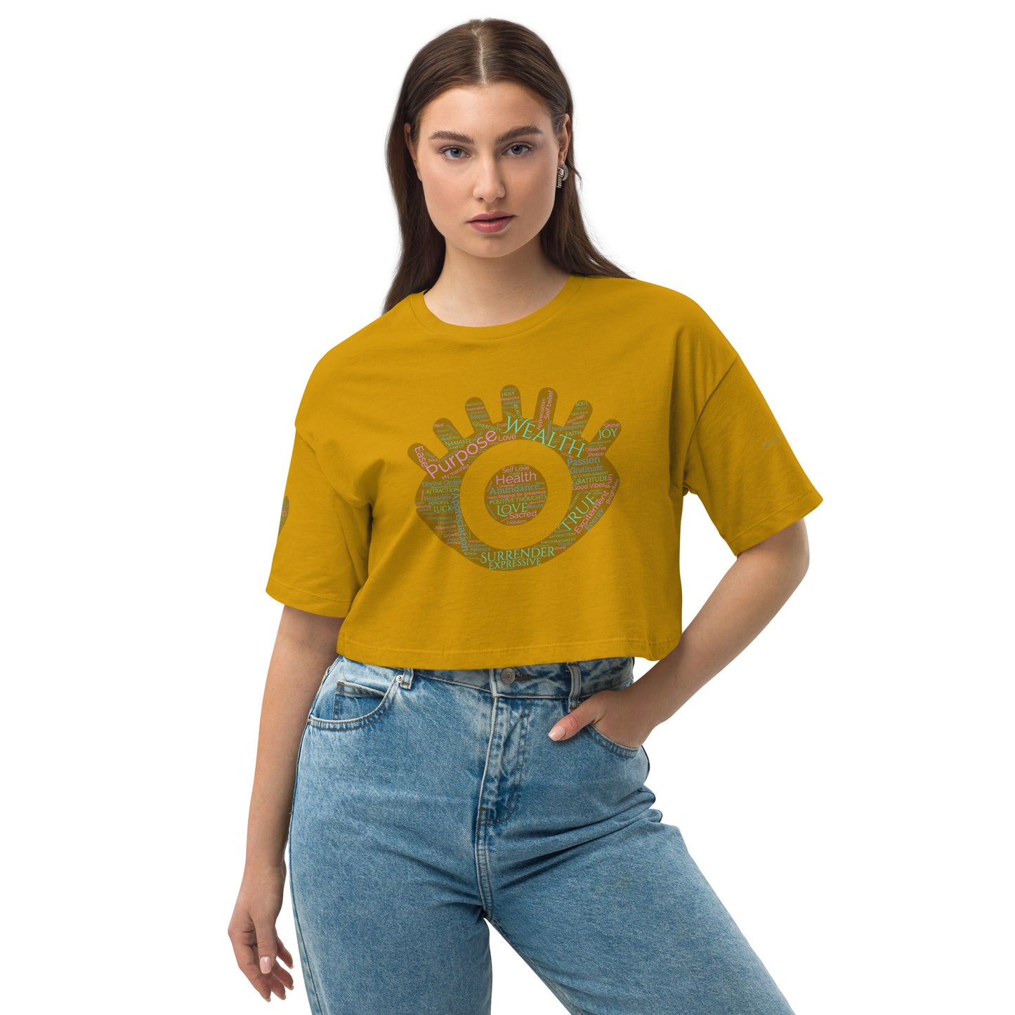 Lucky Eye Words Loose drop shoulder crop top