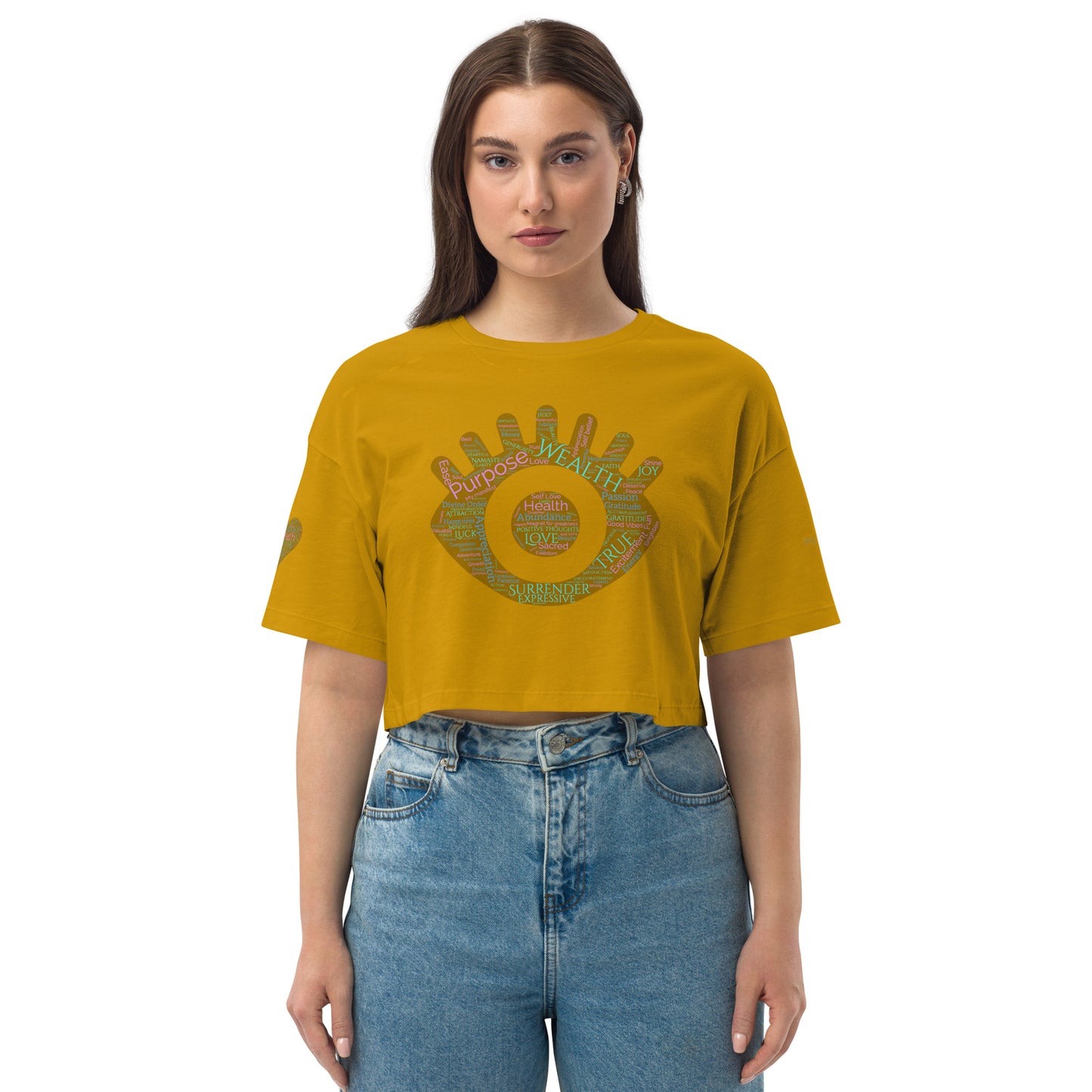 Lucky Eye Words Loose drop shoulder crop top