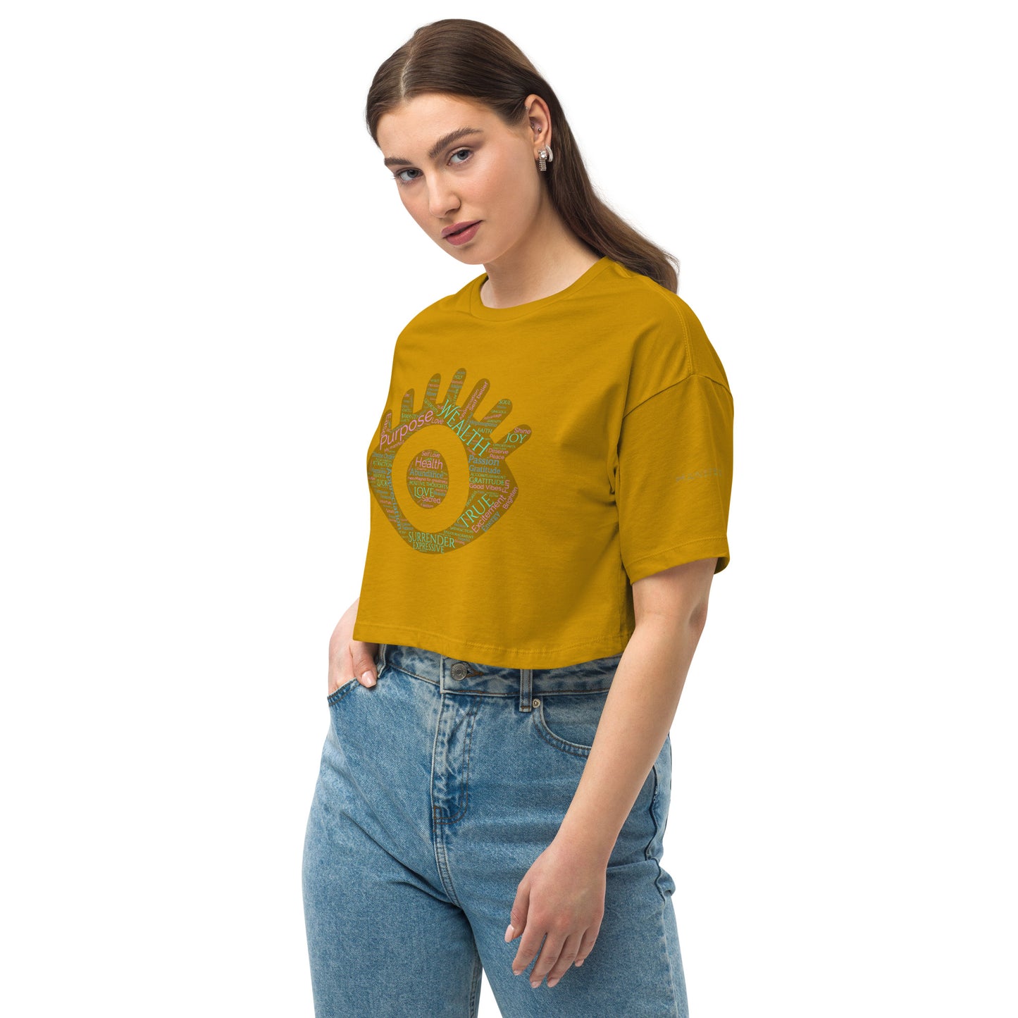 Lucky Eye Words Loose drop shoulder crop top