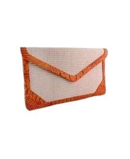 Nile Raphia Orange Leather Clutch